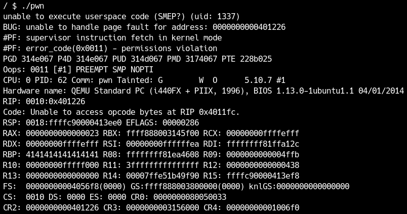 SMEP를 켜면 크래시 발생